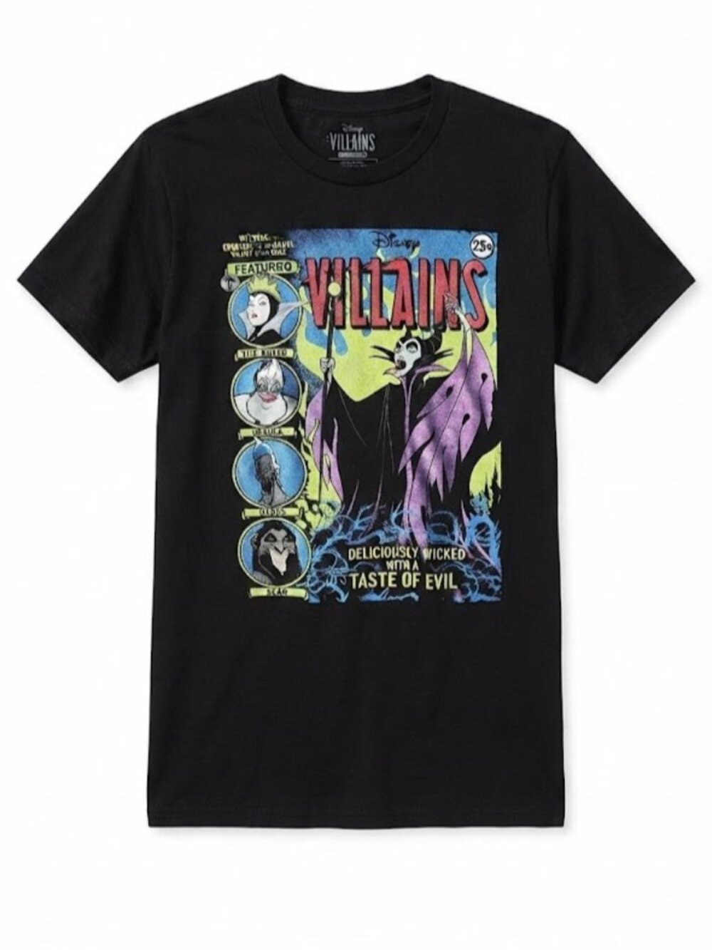 Disney Villains Graphic Tee in Black with Neon Print